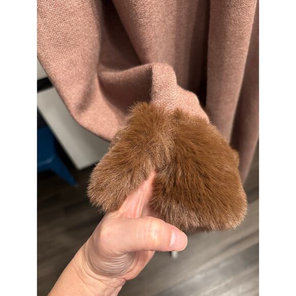 NWT Max sport open front knit sweater duster cardigan, mocha faux fur glam sz L - Picture 7 of 11